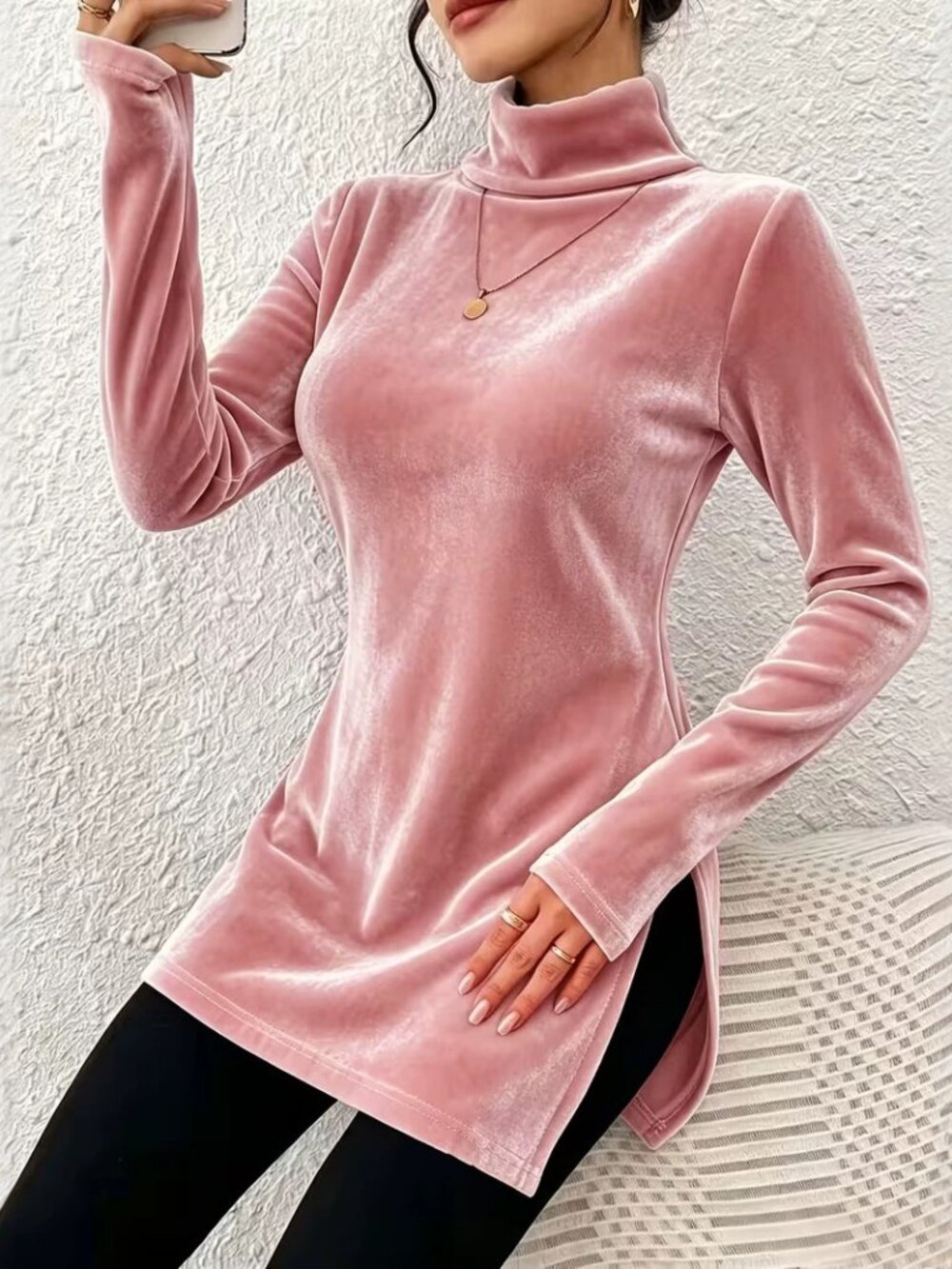 Women's Velvet Turtleneck Long Sleeve Top